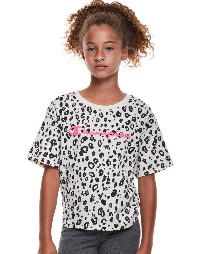 Champion Boxy Leopard Print - Tytön Mustat/Valkoinen T-Paita - Suomi 5710346-QA